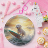 Bichon Frise Strand Surfen Schilderij Papieren Bordje (Feest)