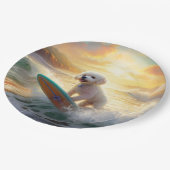 Bichon Frise Strand Surfen Schilderij Papieren Bordje (Gekanteld)