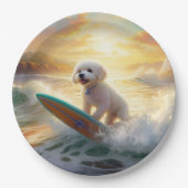 Bichon Frise Strand Surfen Schilderij Papieren Bordje (Voorkant)