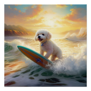 Bichon Frise Strand Surfen Schilderij Perfect Poster