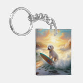 Bichon Frise strand surfen schilderij Sleutelhanger (Voorkant Links)
