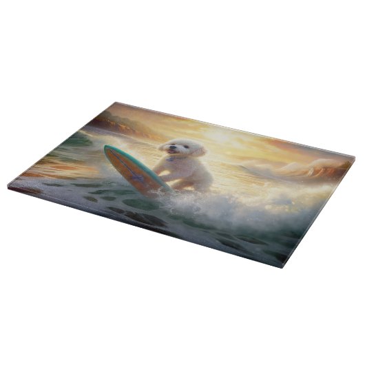 Bichon Frise Strand Surfen Schilderij Snijplank (Hoek)