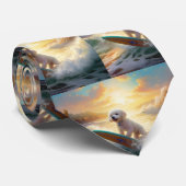 Bichon Frise Strand Surfen Schilderij Stropdas (Opgerold)