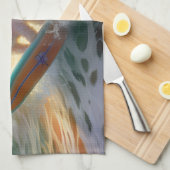 Bichon Frise Strand Surfen Schilderij Theedoek (Quarter Fold)