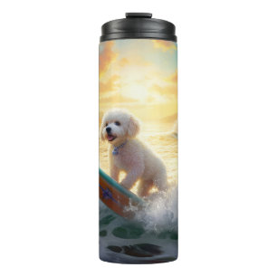 Bichon Frise Strand Surfen Schilderij Thermosbeker