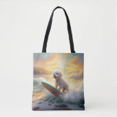 Bichon Frise Strand Surfen Schilderij Tote Bag (Voorkant)