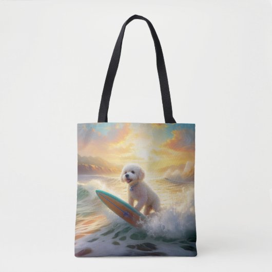 Bichon Frise Strand Surfen Schilderij Tote Bag (Voorkant)