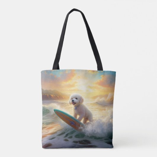 Bichon Frise Strand Surfen Schilderij Tote Bag (Achterkant)