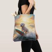 Bichon Frise Strand Surfen Schilderij Tote Bag (Dichtbij)