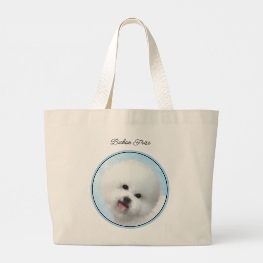 Bichon Frise Tenerife Schilderij Witte Schattigee Grote Tote Bag (Achterkant)