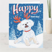 Bichon Frise tijdens sneeuwkerst Kaart (Voorkant)