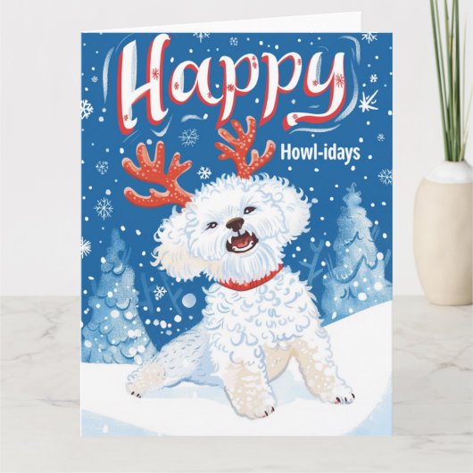 Bichon Frise tijdens sneeuwkerst Kaart (Voorkant)