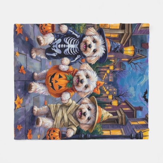 Bichon Frise Trick-or-Treating Halloween kostuums Fleece Deken (Voorkant (Horizontaal))