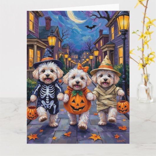 Bichon Frise Trick-or-Treating Halloween kostuums Kaart (Gele Bloem)