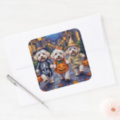 Bichon Frise Trick-or-Treating Halloween kostuums Vierkante Sticker (Envelop)