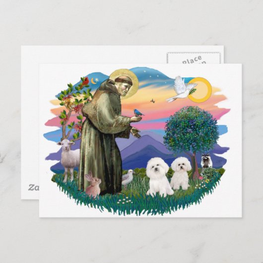 Bichon Frise (twee) Briefkaart (Voorkant / Achterkant)