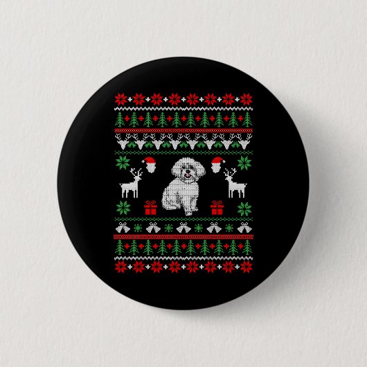 Bichon Frise Ugly met kerst Ronde Button 5,7 Cm (Voorkant)
