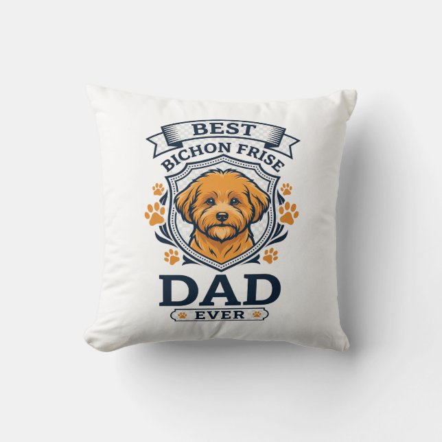 Bichon Frise Vader Allerhande Hond Pootafdrukken Kussen (Voorkant)