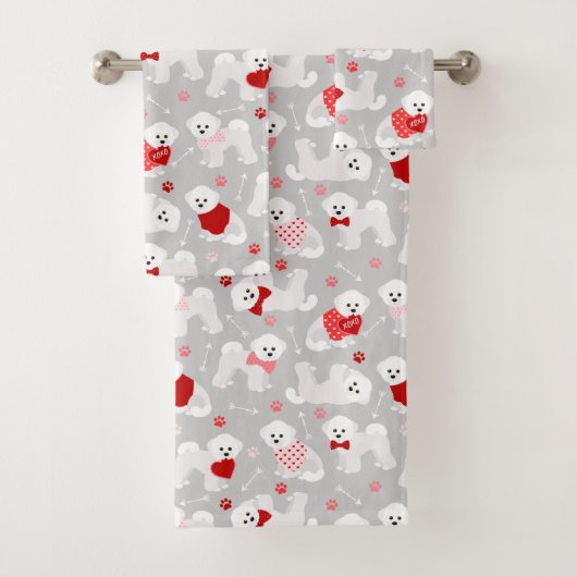 Bichon Frise Valentijn Pattern Bath Towel Set Bad Handdoek (Insitu)
