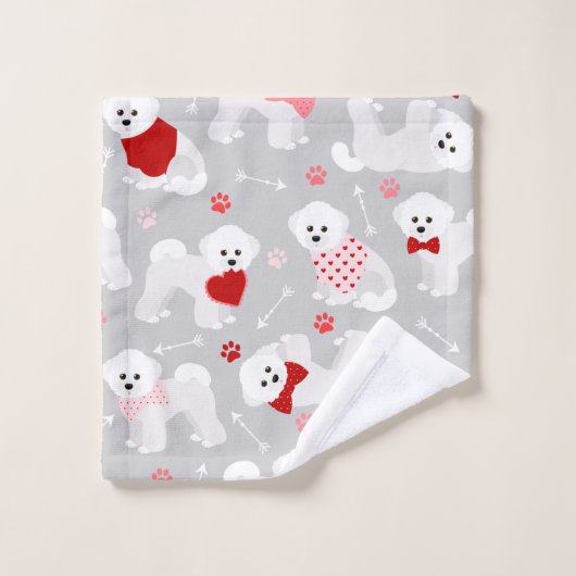 Bichon Frise Valentijn Pattern Bath Towel Set Bad Handdoek (Wasdoekje)