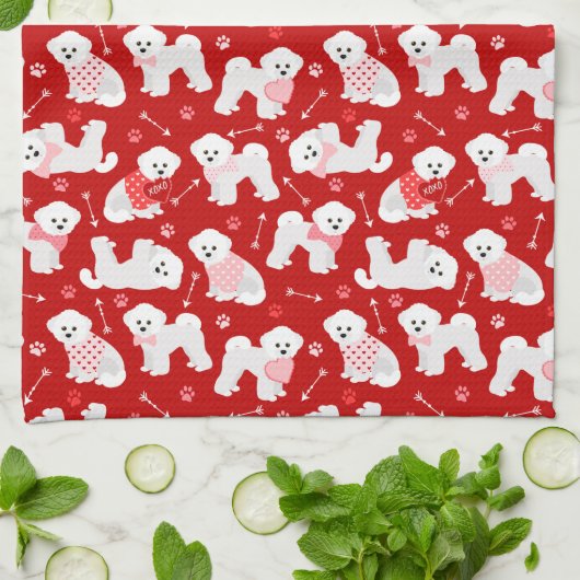 Bichon Frise Valentijn Pattern Kitchen Towel Theedoek (Gevouwen)