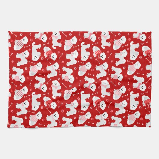 Bichon Frise Valentijn Pattern Kitchen Towel Theedoek (Horizontaal)