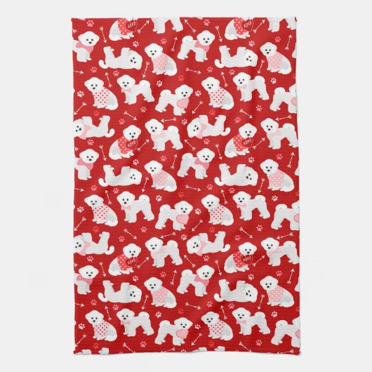 Bichon Frise Valentijn Pattern Kitchen Towel Theedoek (Verticaal)