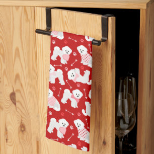 Bichon Frise Valentijn Pattern Kitchen Towel Theedoek