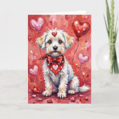 Bichon Frise Valentine’s Day Dog with Hearts Red Kaart (Voorkant)