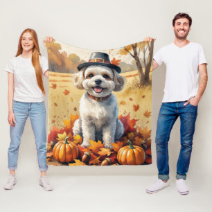 Bichon Frise verlaat Thanksgiving Fleece Deken