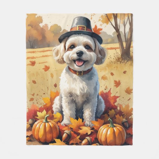 Bichon Frise verlaat Thanksgiving Fleece Deken (Voorkant)