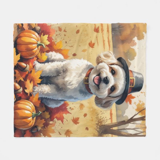 Bichon Frise verlaat Thanksgiving Fleece Deken (Voorkant (Horizontaal))
