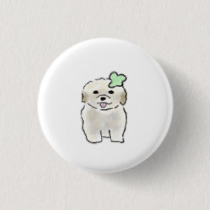 Bichon Frise Vierbladige Klaver Hond Moeder Cadeau Ronde Button 3,2 Cm