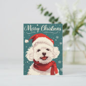 Bichon Frise Vrolijk Kerstfeest Briefkaart (Staand voorkant)