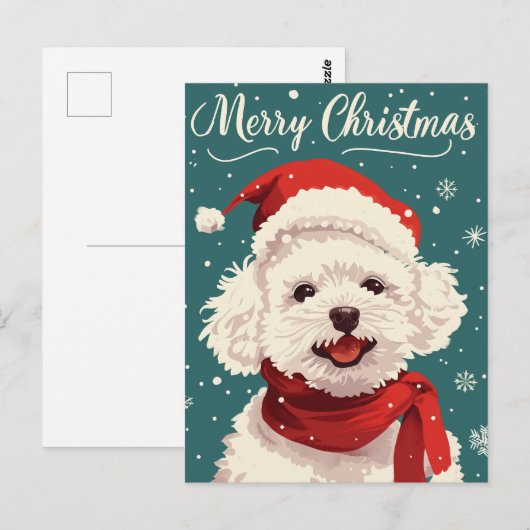 Bichon Frise Vrolijk Kerstfeest Briefkaart (Voorkant / Achterkant)