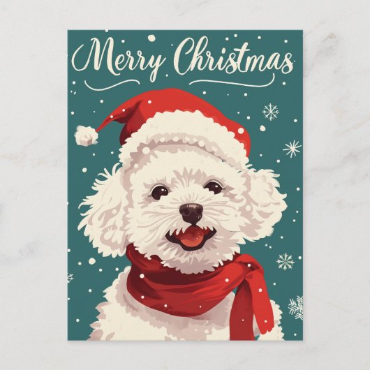 Bichon Frise Vrolijk Kerstfeest Briefkaart (Voorkant)