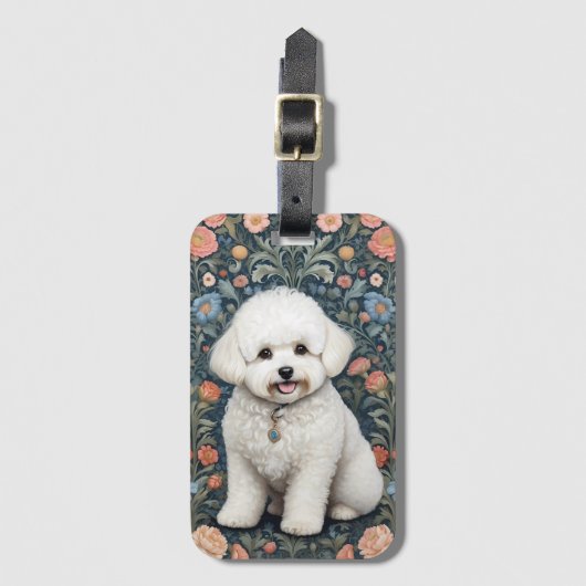 Bichon Frisé William Morris geïnspireerd door bloe Bagagelabel (Voorkant (verticaal))