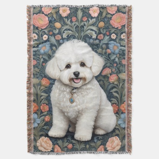 Bichon Frisé William Morris geïnspireerd door bloe Deken (Voorkant Verticaal)