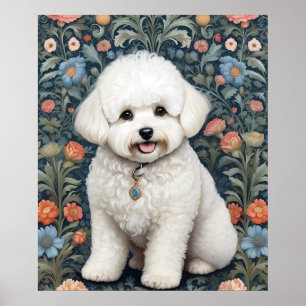 Bichon Frisé William Morris geïnspireerd door bloe Poster