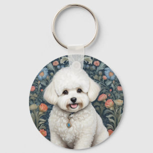 Bichon Frisé William Morris geïnspireerd door bloe Sleutelhanger