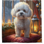 Bichon Frise With Christmas Lights Holiday Douchegordijn (Voorkant)