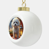 Bichon Frise With Christmas Lights Holiday Keramische Bal Ornament (Rechts)
