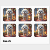 Bichon Frise With Christmas Lights Holiday Vierkante Sticker (Vel)