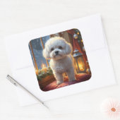 Bichon Frise With Christmas Lights Holiday Vierkante Sticker (Envelop)