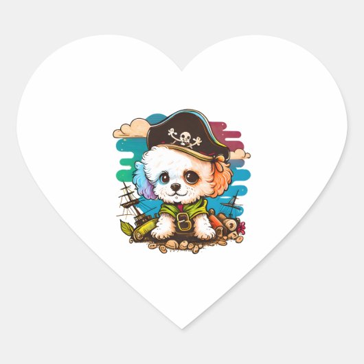 Bichon Hond Pirate Hart Sticker (Voorkant)