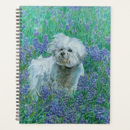 Bichon in Bluebonnets Wenskaart Planner (Voorkant)