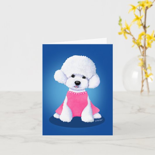 Bichon in roze Note Kaart (Gele Bloem)
