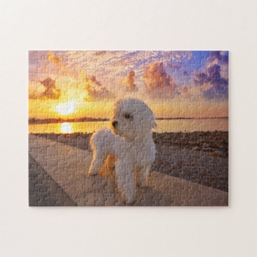 Bichon op de strand - uw foto is speciaal gemaakt legpuzzel (Horizontaal)
