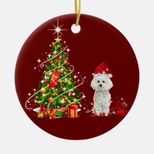 Bichon-opkomst met kerstmis met Pet Keramisch Ornament (Voorkant)