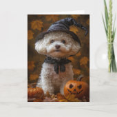 Bichon Witch Halloween Feestdagen Kaart (Voorkant)